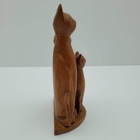 Wooden Cat Figurine Three Wood Cats Kittens Statue Primitive Wooden Cats - Picture 5 of 6